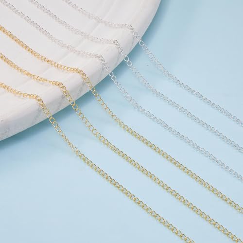 Kyutong 2 Rolls Gold and Silver Extender Chains Bulk for Jewelry Making | 3MM Wide Curb Links Stainless Steel Necklace Chains Spool with Lobster Clasps Jump Rings Jewelry Supplies for Crafts DIY - color: Curb Chain