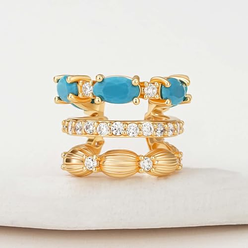 Ear Cuffs Non Piercing for Women 14K Gold Plated Ear Cuff Earrings Colorful Cubic Zirconia Paved Trendy Cartilage Earring Jewelry | Single - color: Turquoise