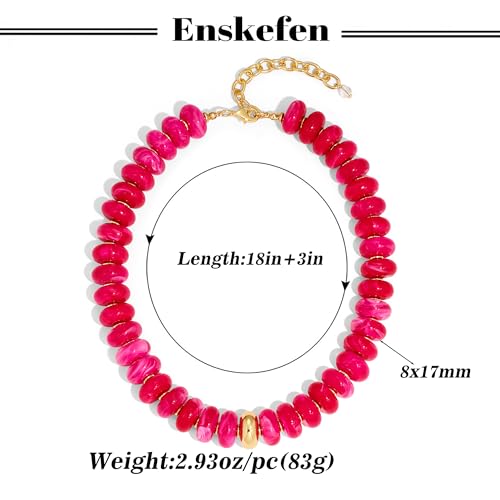 Chunky Beaded Necklace for Women Trendy Multicolor Resin Beads Choker Necklaces Boho Summer Statement Necklace Chunky Heart Jewelry - color: Chunky bead necklace-rose red