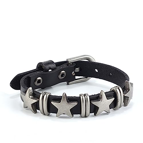 Jeilwiy Punk Leather Wristbands for Men Bracelets Handmade Wide Cuff Bangle Braided Jewelry Black Brown Adjustable - Punk Father's Gifts - color: HGB117