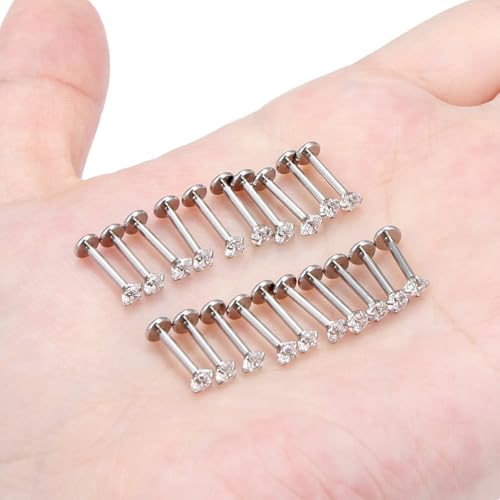16G Lip Rings Stainless Steel Tragus Helix Conch Piercing Jewelry Snake Bite Piercing Monroe Lip Rings Labret Medusa Cartilage Lobe Earrings Studs Piercing Jewelry 6MM 8MM 10MM Silver - color: Clear Cz-8MM