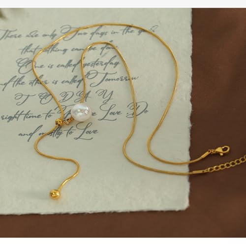 Pearl Lariat Necklace for Women Gold Silver Y lariat Pearl Necklace Long Pearl Sliding Necklace Adjustable Pearl Drop Necklace Thin Snake Chain Necklace Wedding Dress Jewelry