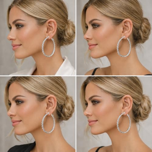 Symvikio Large Clip On Hoop Earrings for Women,14K Gold Big Circle Clip Hoops Chunky Earring Clips for Non Pierced Ears Lightweight Jewelry Gifts 50mm - color: Colorful/Dark Brown/Light Brown/White & Black/Green