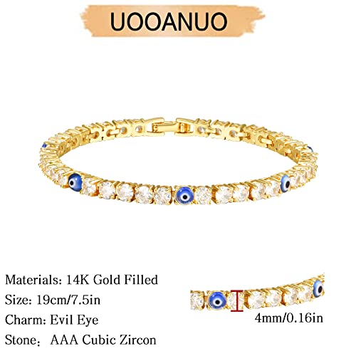 Evil Eye Bracelets for Women 18K Gold and Silver Filled with 4MM Cubic Zirconia Tennis Bracelet Evil Eye Jewelry - color: 18K Gold
