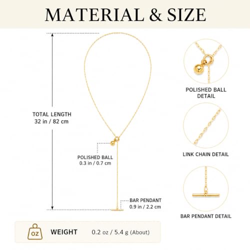 YUJIE Long Gold Y Necklace for Women - Adjustable Lariat Pendant Snake Chain, 14K Gold Plated Dainty Teardrop Necklace for Trendy & Formal Wear - color: ball