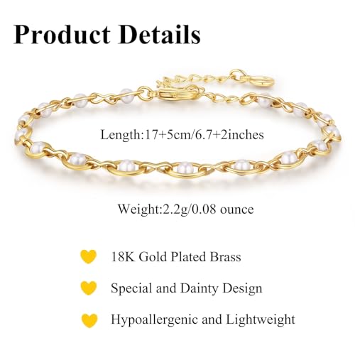 Gold Pearl Bracelet for Women, 18K Gold Plated Dainty Pearls Beaded Chain Bracelet Jewelry Gifts for Women - color: A-Gold 1