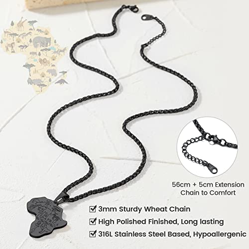 GOLDCHIC JEWELRY Africa Map Necklace for Men, Stainless Steel African Tribal/Egyptian Eye of Horus/I LOVE AFRICA/Elephant Map Hiphop Jewelry Unisex with 22'+2'Adjustable Chain - color: Animals - Black, style: No Customization