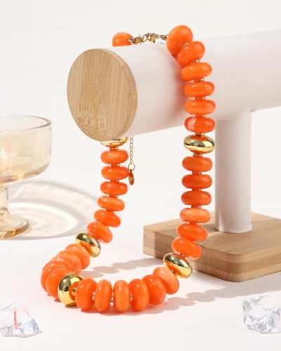 FIRAZIO Colorful Chunky Beaded Necklaces for Women | Trendy Statement Necklace Choker Necklace Boho Summer Beach Vacation Jewelry Gift - color: Orange Beaded