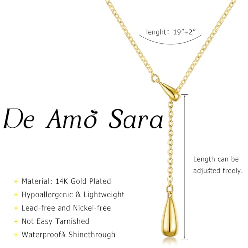 Lariat Gold Necklace for Women, Dainty Long Necklaces 14k Gold Plated Y-Shaped Layered Drop Necklaces for Women Trendy Simple Gold Jewelry for Prom Vacation Gifts - color: Drop Y Necklace-Gold