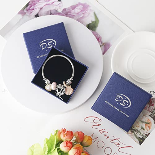 DS Charm Bracelets for girls,exquisite cute cartoon friendship bracelets Silver Stainless Steel Bangle with birthday Gift box, Adjustable girls jewelry Suitable for holiday gifts - style: Silver-Pink Shell Angel