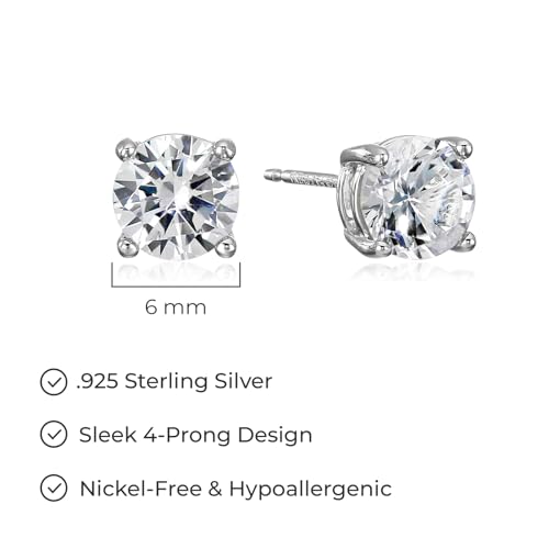 Amazon Essentials Sterling Silver Round Birthstone Stud Earrings - color: Created White Sapphire, April