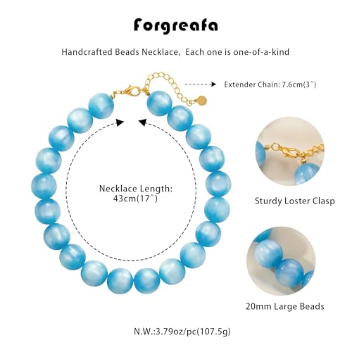 Beaded Necklace for Women Boho Chunky Large Round Beaded Statement Choker Trendy Adjustable Resin Necklaces Summer Beach Jewelry Gifts - color: Light Blue