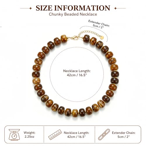 Chunky Colorful Beaded Necklace for Women Boho Summer Statement Resin Choker Necklaces Beach Jewelry Accessories - color: Dark Brown