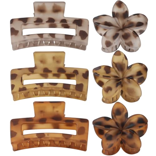 Flower Hair Clips for Women, Square Claw Clips for Girls 6 PCS - Deep Color - leopard - color: leopard