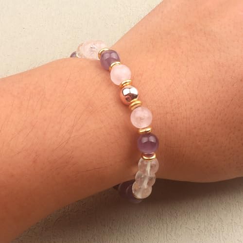 KSQS Healing Stone Bead Bracelet for Women, Natural Gemstones Balance Protection Bracelet, Spiritual Crystal Beads Bracelet Anxiety Relief with Meaning Card - color: Just Breathe
