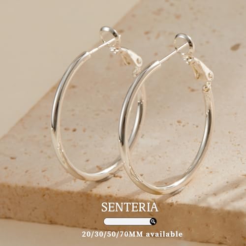 Senteria 2mm Thin 925 Sterling Silver Hoop Earrings for Women Hypoallergenic - color: silver 30mm