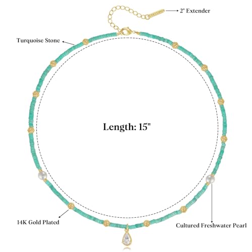 KissYan Beaded Choker Necklace for Women, Colorful Natural Gemstones Pearl Choker 14K Gold Plated Pendant Healing Crystal Necklace Handmade Stone Jewelry Gift | 14K Gold Plated Pendant Necklaces, Natural Gemstones Pearl Choker, Healing Crystal Chain, Hand