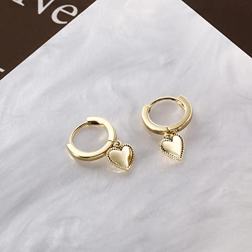DAILY VIBES Cute Gold Mini Dangle Huggie Hoop Earrings for Women Trendy | 14K Gold Plated, Dainty Cubic Zirconia, Small Hoop Earrings with Charm Drop, Jewelry Gift for Women Ladies - color: Mini Heart B
