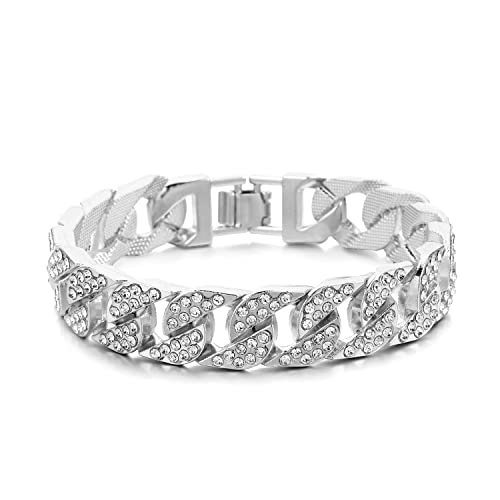 HH BLING EMPIRE 14K Gold and Silver Bracelets Diamond Tennis and Cuban Link Bracelet for Men Women Hip Hop Jewelry - color: Set B-Silver, size: 8.5"