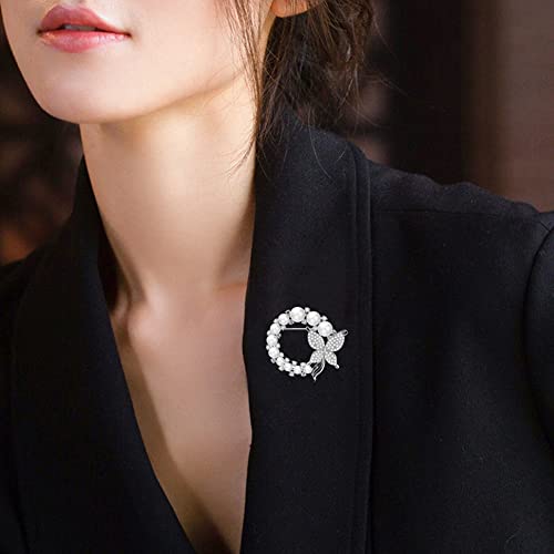2 Pcs Butterfly Pearl Brooch Pin Wreath Pin Safety Pin Wedding Bridal Brooches Women Crystal Rhinestones Brooch Collar Lapel Pin Badge for Dress Shirts Coat - Gold Silver