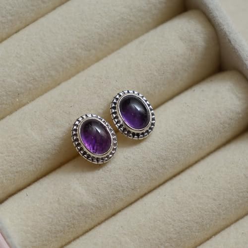 Genuine Gemstone Stud Earrings Oxidized 925 Sterling Silver Stud Earrings Trendy Western Jewelry Everyday Wear Gift For Her