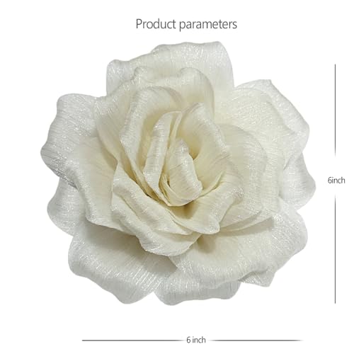 Flash Camellia Flower Brooch Pin for Women Men Elegant Texture Fabric Dahlia Rose Floral Brooches Lapel Pins Dainty Wedding Holiday Party Costume Dress Accessories Jewelry - color: Beige