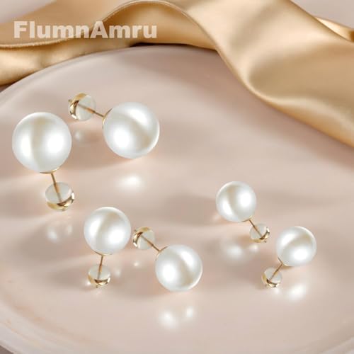 Big Pearl Stud Earrings:Hypoallergenic 14k Gold Plated Sterling Silver Post Stud Earrings Large Size Simulated Round Pearl Earrings Set for Women 8mm/10mm/12mm - High Luster Tarnish Resistant Wedding Daily Jewelry 3 Pairs