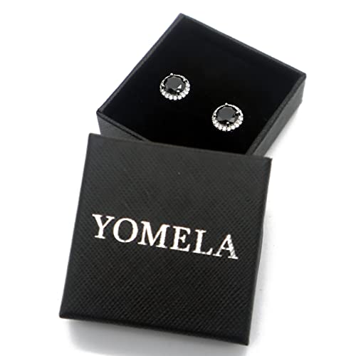 YOMELA Round Cubic Zirconia Stud Earrings for Women | Everyday Dainty, Diamond-Like Brilliance, CZ Halo Birthstone Studs, Hypoallergenic & Lightweight, Elegant & Versatile - color: Black