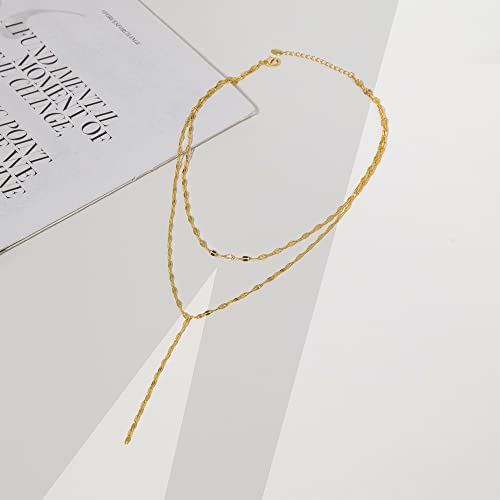 Gold Necklace for Women, Dainty Long Necklace 14k Gold Plated Lariat Long Necklaces for Women Trendy Simple Statement Drop Necklace Fashion Body Chain Prom Jewelry Gold Accessories - color: 14-Gold