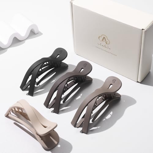 Large Flat Hair Clips for Women, French Flat Claw Clips for Medium Thick Hair | Strong Hold Hair Clips for Styling, Driving, Daily Wear | Beige, Light Dark Brown, Black - 4Pcs - color: Black, Dark Brown, Light Brown, Beige