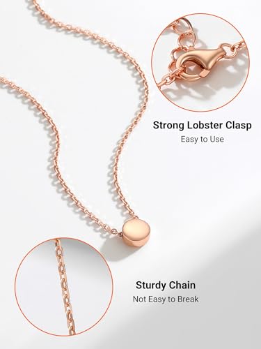 PROSILVER 925 Sterling Silver Necklace for Women Dainty Pendant Necklace | Hypoallergenic 925 Sterling Silver, Cute Small Pendant, Star/Heart/Moon/Triangle/Bar/Round Necklace Silver with Gift Box - color: 03 Rose Gold, style: 04 Round