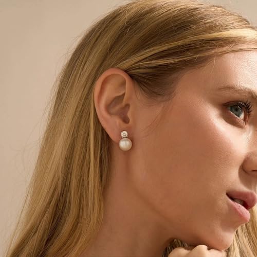 WFYOU Pearl Earrings for Women 925 Sterling Silver Stud Earring | 14K Gold Plated Hypoallergenic Stud Earrings, White Diamond Dainty Bridal Earring, Trendy Jewelry, Wedding Party Gifts - color: Silver B, size: 10mm