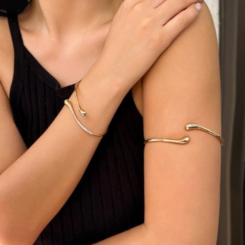 Arm Cuff for Women Layered Armlet Open Adjustable Arm Cuff Gold Silver Upper Arm Cuff Bracelet Minimalist Armband Trendy Jewelry - color: SilverA