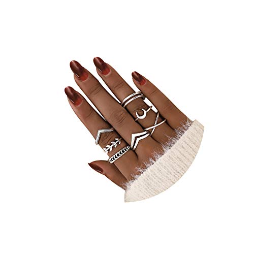 HUJUON 7-19pcs Star Moon Knuckle Rings for Women Boho Silver Stackable Rings Set Joint Midi Finger Stacking Rings - style: B