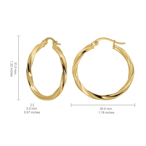 Hoops & Loops 925 Sterling Silver Twisted Hoop Earrings for Women - Hypoallergenic 14K Gold, Rose Gold, Black Flash Plated 2mm Thin Twist Design Round Click-Top Hoops, 15/20/25/30/35/40/50/60mm - color: Gold-30mm (1.2 inch)