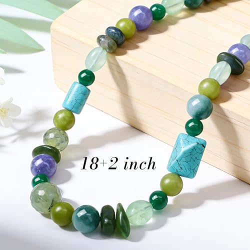 Boho Colorful Chunky Statement Beaded Necklaces for Women,Handmade Women's Fashion Gemstone Bead Choker Necklace,Western Natural Stone Strand Necklace Bib Collar Jewelry Unique Gifts for Women - color: 02-Green