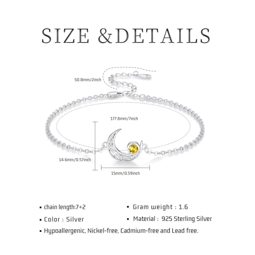 Moon Bracelet for Women 925 Sterling Silver Moonstone/Birthstone Moon Bracelet Butterfly/Dragonfly Bracelet Celtic Moon Butterfly Dragonfly Jewelry Gifts for Women - style: 11-Nov Birthstone
