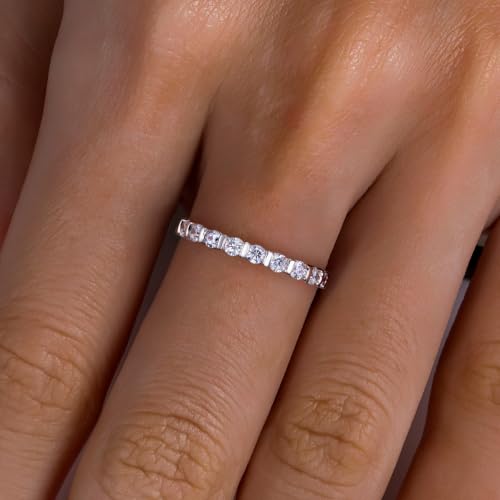 Cubic Zirconia Eternity Wedding Band Rings Round Cut 5A Grade D Color CZ Stacking Band Engagement Promise Rings for Women - style: Round band-b