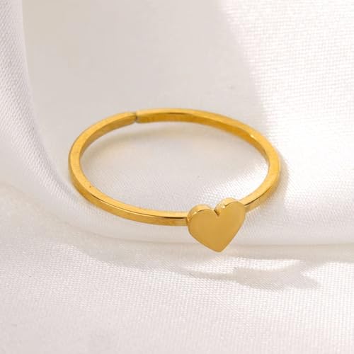 Sun and Moon Rings Stainless Steel Crescent Sun Rings for Women Gold Open Ring Middle Index Finger Jewelry Gift - color: B-Gold Heart