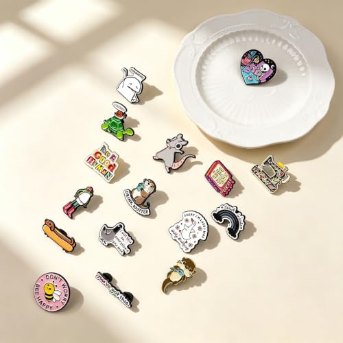 4/6/9/10/12/16/20PCS Cute Enamel Pins Bulk Set, Art Aesthetic Lapel Brooches, Humorous Quote Pins for Backpacks Jackets Hats Bags, Novelty Cool Badges for Women, Men, Teens, Kids - style: 16pcs B