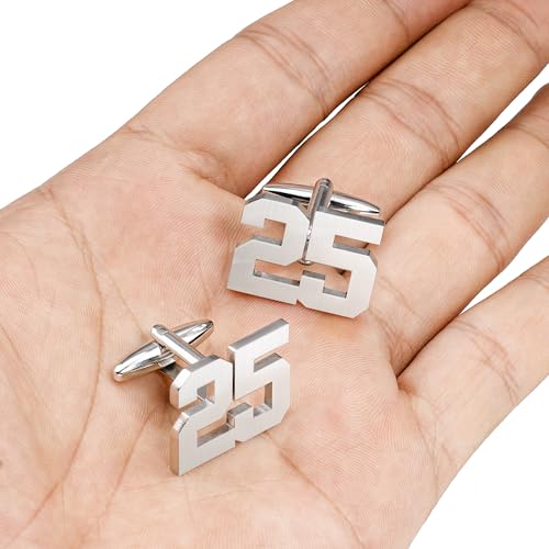 AMITER Mens Cufflinks with Number, Classic Silver Personalized Cuff Links for Men, Sport’s Day Casual or Formal Shirts - style: 11