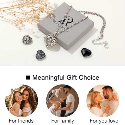 Raicegs Heart Shaped Crystals and Healing Stones 7 Chakra Crystal Necklace 0.8 inch Heart Gemstones Natural Stones Necklaces for Women Spiritual Gift for Women Teen - style: 4PCS-B