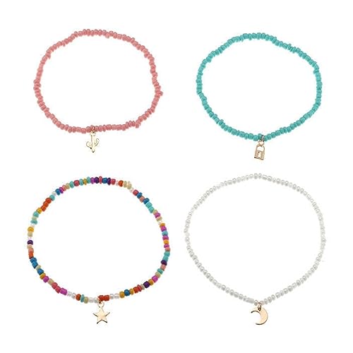 Handmade Multilayered Rainbow Colorful Beads Link Chain Moon Star Butterfly Pendant Choker Necklace Friendship Creative Beach Costume Jewelry for Women - color: bracelet