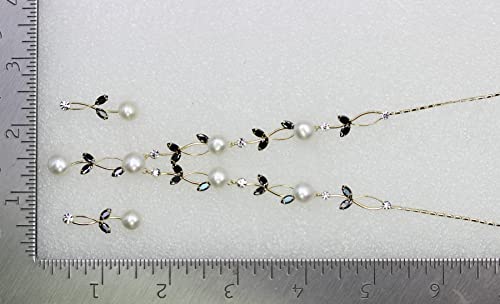 Faship Genuine Freshwater Pearls Floral Necklace Earrings Set | Premium CZ Crystal, Gorgeous, Sparkling - color: Black / Gold Plated