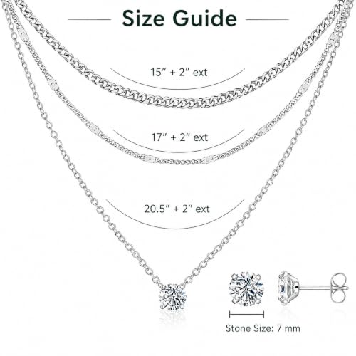 14K Gold Plated Necklace and Earrings Set for Women, 4-Piece | Layered Choker Necklace with CZ Stud Earrings, Gold Jewelry Set, Hypoallergenic Jewelry Gift for Women - color: Silver