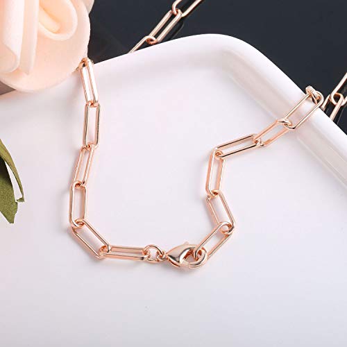 14K Gold Plated Dainty Paperclip Link Chain Necklace Bracelet Set for Women - style: 16" Rose Gold Necklace + 7" Bracelet Set