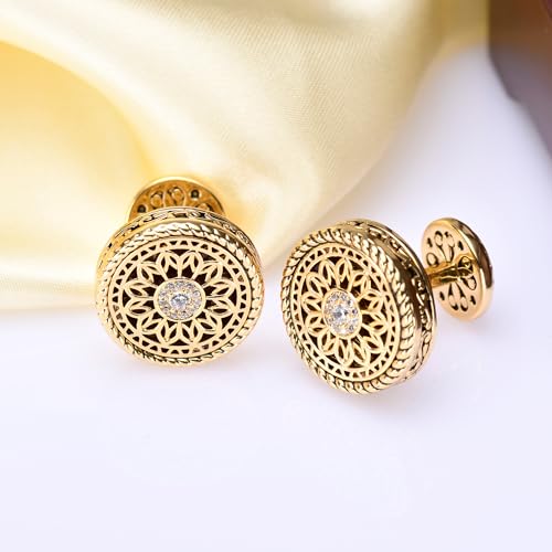 Cuff Links Mens, Cufflinks for Men, Men's Cuff Links for Wedding, Business, Father's Day, Gift for Men, 18K Gold Plated with Luxury Wooden Gift Box - style: Gold Cufflink