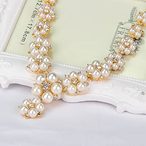 3pcs Charm Gold Water Drill Pearl Necklace Earrings Set Handmade Grinding Fashion Trend Jewelry Elegant Dignified Harmonious Color Matching Jewelry Gift for Woman Prom Party