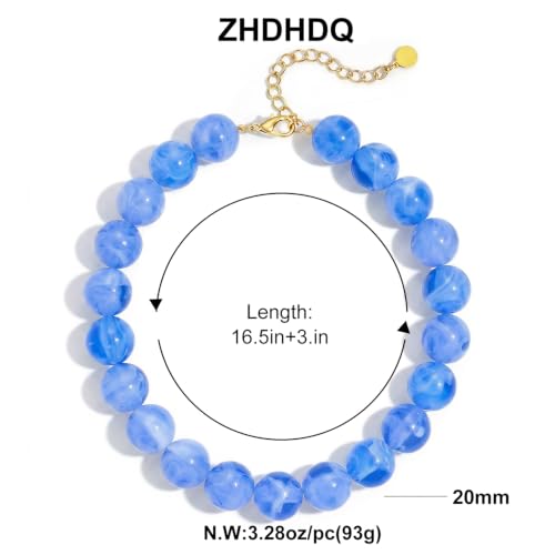 Multicolor Chunky Beaded Necklace, Statement Colorful Round Ball Beads Choker Necklace with Gold-Tone Adjustable Chain, Fashion Bold Neck Jewelry for Women - color: 20MM-Lake Blue