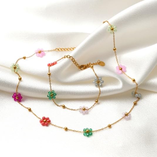 Daisy Pearl Jewelry Set for Women, 14K Gold Plated Stainless Steel Necklace Bracelet Earring 3 Piece Set, Dainty Pearl Choker Flower Necklace Birthday Gift for Her - color: Multi-color